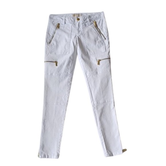 MICHAEL Michael Kors White Twill/Gold Zipper Skinny Pants- Sz. 0 - Picture 10 of 10